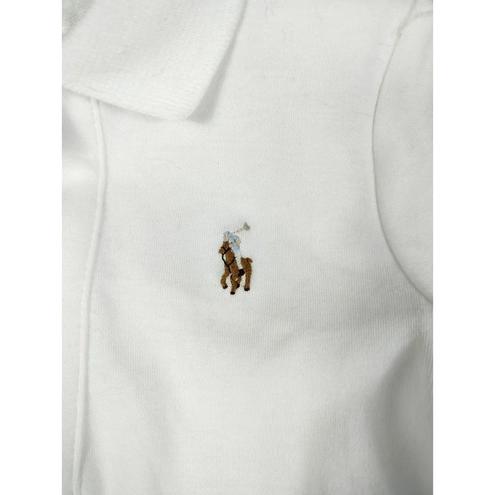 Ralph Lauren Coverall Baby Boy 12M White Organic Cotton Polo Long Sleeve Romper